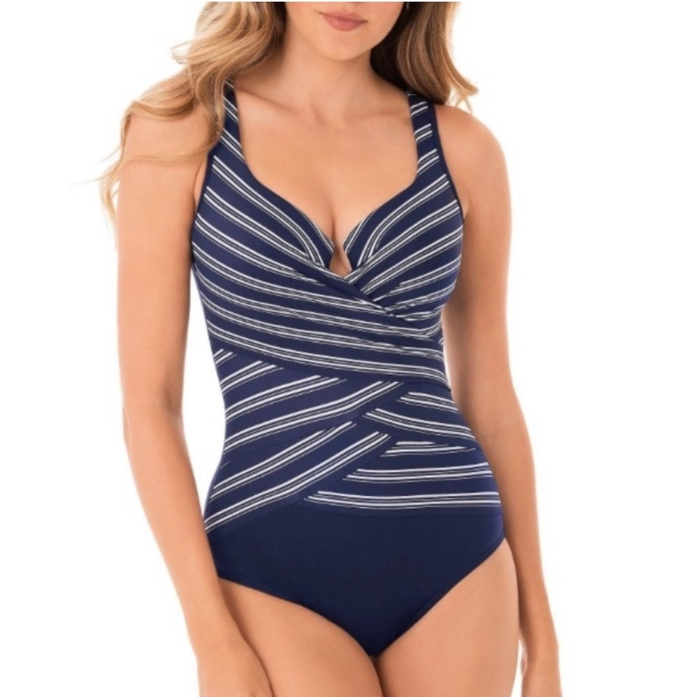 Navy Belmont Stripe Body Shaping/Tummy Control One-Piece Swimsuit